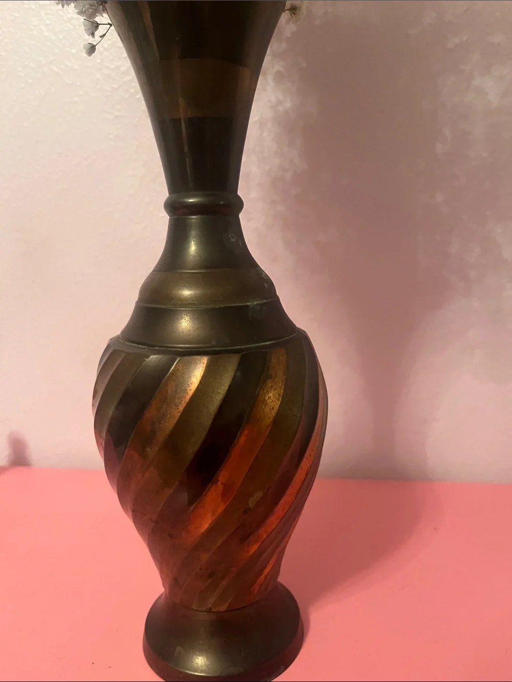 Tricolored vintage brass vase made in India 10.5 inches tall